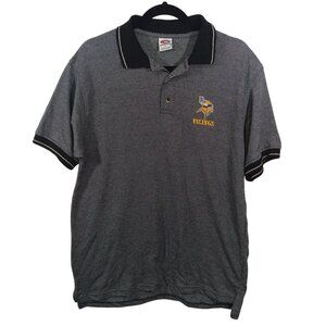 True Fan Mens Minnesota Vikings Polo Shirt Size L Cotton Black Short Sleeve